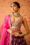 Shop_Shyam Narayan Prasad_Purple Viscose Silk Brocade Embroidery Floral Panelled Bridal Lehenga Set _Online_at_Aza_Fashions