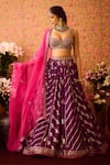 Shop_Shyam Narayan Prasad_Purple Viscose Silk Brocade Embroidery Floral Panelled Bridal Lehenga Set _at_Aza_Fashions