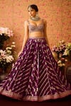 Buy_Shyam Narayan Prasad_Purple Viscose Silk Brocade Embroidery Floral Panelled Bridal Lehenga Set 