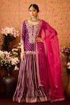 Buy_Shyam Narayan Prasad_Purple Viscose Silk Brocade Embroidery Floral Round Blossom Kurta Lehenga Set _at_Aza_Fashions