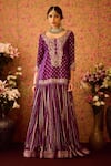 Shyam Narayan Prasad_Purple Viscose Silk Brocade Embroidery Floral Round Blossom Kurta Lehenga Set _Online_at_Aza_Fashions