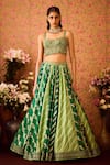 Shop_Shyam Narayan Prasad_Green Viscose Silk Brocade Embroidery Jasper Color Block Woven Lehenga Set _at_Aza_Fashions