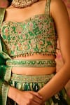 Shyam Narayan Prasad_Green Viscose Silk Brocade Embroidery Jasper Color Block Woven Lehenga Set _at_Aza_Fashions