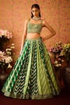 Buy_Shyam Narayan Prasad_Green Viscose Silk Brocade Embroidery Jasper Color Block Woven Lehenga Set 