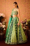 Shop_Shyam Narayan Prasad_Green Viscose Silk Brocade Embroidery Jasper Color Block Woven Lehenga Set 