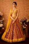 Buy_Shyam Narayan Prasad_Yellow Viscose Silk Brocade Embroidery Floral Yam Color Block Woven Lehenga Set _at_Aza_Fashions