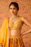 Shop_Shyam Narayan Prasad_Yellow Viscose Silk Brocade Embroidery Floral Yam Color Block Woven Lehenga Set _at_Aza_Fashions