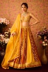 Shop_Shyam Narayan Prasad_Yellow Viscose Silk Brocade Embroidery Floral Yam Color Block Woven Lehenga Set _Online_at_Aza_Fashions