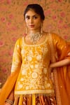 Shop_Shyam Narayan Prasad_Yellow Viscose Silk Brocade Woven Floral Round Neck Yam Tunic And Lehenga Set _at_Aza_Fashions