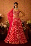 Buy_Shyam Narayan Prasad_Red Viscose Silk Brocade Embroidery Floral Flower Butti Panel Lehenga Set _at_Aza_Fashions