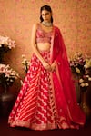 Buy_Shyam Narayan Prasad_Red Viscose Silk Brocade Embroidery Floral Flower Butti Panel Lehenga Set _Online_at_Aza_Fashions