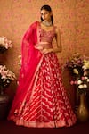 Shop_Shyam Narayan Prasad_Red Viscose Silk Brocade Embroidery Floral Flower Butti Panel Lehenga Set _Online_at_Aza_Fashions