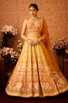 Buy_Shyam Narayan Prasad_Yellow Raw Silk Applique Abstract Floral Sweetheart Neck Ombre Lehenga Set _at_Aza_Fashions