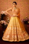 Buy_Shyam Narayan Prasad_Yellow Raw Silk Applique Abstract Floral Sweetheart Neck Ombre Lehenga Set _Online_at_Aza_Fashions