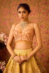 Shop_Shyam Narayan Prasad_Yellow Raw Silk Applique Abstract Floral Sweetheart Neck Ombre Lehenga Set _Online_at_Aza_Fashions