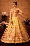 Shop_Shyam Narayan Prasad_Yellow Raw Silk Applique Abstract Floral Sweetheart Neck Ombre Lehenga Set _at_Aza_Fashions