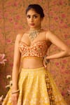 Buy_Shyam Narayan Prasad_Yellow Raw Silk Applique Abstract Floral Sweetheart Neck Ombre Lehenga Set 