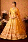 Buy_Shyam Narayan Prasad_Yellow Raw Silk Applique Abstract Floral Round Neck Ombre Lehenga Tunic Set _at_Aza_Fashions