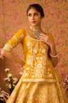 Shyam Narayan Prasad_Yellow Raw Silk Applique Abstract Floral Round Neck Ombre Lehenga Tunic Set _at_Aza_Fashions