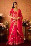 Buy_Shyam Narayan Prasad_Red Viscose Silk Brocade Embroidery Floral Flower Zardozi Kurta And Lehenga Set _at_Aza_Fashions