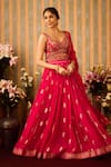 Shyam Narayan Prasad_Red Viscose Silk Brocade Embroidery Floral Butti Pattern Lehenga And Blouse Set _at_Aza_Fashions