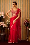 Buy_Shyam Narayan Prasad_Red Viscose Silk Embroidery Floral Sweetheart Butti Pattern Saree And Blouse Set _at_Aza_Fashions