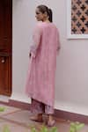 Shop_Vaayu_Pink Muslin Cotton Printed Floral Notched Pintuck Kurta And Pant Set _at_Aza_Fashions