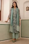 Buy_Vaayu_Green Muslin Cotton Printed Flower Notched Kurta Set _at_Aza_Fashions