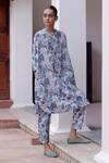 Buy_Vaayu_Blue Muslin, Cotton Boat Neck Leaf Print Kurta And Pant Set_at_Aza_Fashions