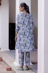 Shop_Vaayu_Blue Muslin, Cotton Boat Neck Leaf Print Kurta And Pant Set_at_Aza_Fashions