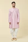 Buy_Arihant Rai Sinha_Pink Silk Embroidered Sequin Panel Kurta _Online_at_Aza_Fashions