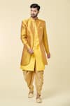 Buy_Arihant Rai Sinha_Yellow Kurta Silk Woven Checkered Panel With Peshawari Pant _at_Aza_Fashions