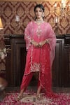 Buy_Surabhi Arya_Red Kurta Organza Embroidered Sequin V-neck Floral Ombre Dhoti Pant Set _at_Aza_Fashions