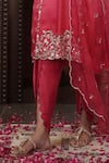 Surabhi Arya_Red Kurta Organza Embroidered Sequin V-neck Floral Ombre Dhoti Pant Set _at_Aza_Fashions