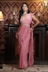 Buy_Surabhi Arya_Pink Crepe Embroidered Pearl Embellished Pre-draped Ruffle Saree With Blouse _at_Aza_Fashions