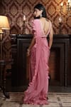 Shop_Surabhi Arya_Pink Crepe Embroidered Pearl Embellished Pre-draped Ruffle Saree With Blouse _at_Aza_Fashions