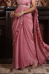 Surabhi Arya_Pink Crepe Embroidered Pearl Embellished Pre-draped Ruffle Saree With Blouse _Online_at_Aza_Fashions