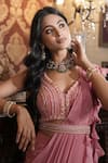 Surabhi Arya_Pink Crepe Embroidered Pearl Embellished Pre-draped Ruffle Saree With Blouse _at_Aza_Fashions