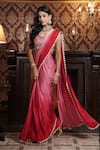 Buy_Surabhi Arya_Red Crepe Satin Embroidered Ombre Pre-draped Saree With Embellished Blouse _at_Aza_Fashions