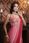 Surabhi Arya_Red Crepe Satin Embroidered Ombre Pre-draped Saree With Embellished Blouse _at_Aza_Fashions