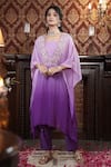 Buy_Surabhi Arya_Purple Kaftan Georgette Embroidered Sequin Kaftan Ombre Floral Vine Pant Set _at_Aza_Fashions