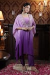 Surabhi Arya_Purple Kaftan Georgette Embroidered Sequin Kaftan Ombre Floral Vine Pant Set _at_Aza_Fashions