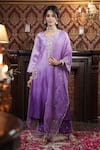 Buy_Surabhi Arya_Purple Kurta And Pant Chanderi Silk Embroidered Sequin V-neck Floral Jaal Set _at_Aza_Fashions