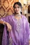 Surabhi Arya_Purple Kurta And Pant Chanderi Silk Embroidered Sequin V-neck Floral Jaal Set _Online_at_Aza_Fashions