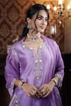 Buy_Surabhi Arya_Purple Kurta And Pant Chanderi Silk Embroidered Sequin V-neck Floral Jaal Set _Online_at_Aza_Fashions