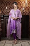 Buy_Surabhi Arya_Purple Kurta Organza Embroidered Sequin V-neck Floral Jaal Dhoti Pant Set _at_Aza_Fashions