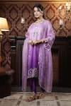 Surabhi Arya_Purple Kurta Organza Embroidered Sequin V-neck Floral Jaal Dhoti Pant Set _Online_at_Aza_Fashions