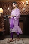 Buy_Surabhi Arya_Purple Kurta Organza Embroidered Sequin V-neck Floral Jaal Dhoti Pant Set _Online_at_Aza_Fashions