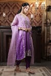 Surabhi Arya_Purple Kurta Organza Embroidered Sequin V-neck Floral Jaal Dhoti Pant Set _at_Aza_Fashions