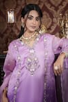 Buy_Surabhi Arya_Purple Kurta Organza Embroidered Sequin V-neck Floral Jaal Dhoti Pant Set 